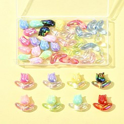 48個 2スタイル UVメッキアクリルビーズ  虹色の  葉とチューリップの花  ミックスカラー  12~16x12~23.5x9~12mm  穴：3mm  24個/スタイル&nbsp;SACR-FS0001-37