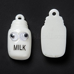 オペーク樹脂カボション  模造食品  アイ＆ワードミルク入り牛乳瓶  ホワイト  27x13.5x9.5mm  穴：1.4mm&nbsp;X-CRES-L015-D05