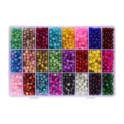スプレーペイントクラックルガラスビーズ  ラウンド  ミックスカラー  6mm  穴：1.3~1.6mm  約100PCS /カラー  24色  2400個/箱&nbsp;CCG-YW0001-02-6mm