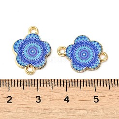 プリント合金エナメルコネクタチャーム  花のリンク  ライトゴールド  ライトスカイブルー  14x18x1.5mm  穴：1.5mm&nbsp;ENAM-N056-200E