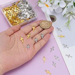 300本2色チベット風アロイペンダント  クロスチャーム  アンティークシルバー＆ゴールデン  15.5x8.5x1mm  穴：1.5mm  150個/カラー&nbsp;FIND-ME0001-56