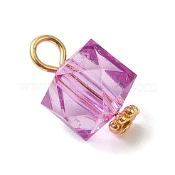 透明なアクリルパーツ  合金と鉄パーツ  キューブ  ゴールドカラー  15.5x10x10mm  穴：3mm&nbsp;PALLOY-JF04258-01