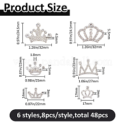 48個 6スタイル DIY ジュエリー製作キット  合金ラインストーンカボションとペンダントを含む  クラウン  プラチナ＆シルバー  17~24.5x17~32x3~5.5mm  8個/スタイル&nbsp;FIND-FH0012-23