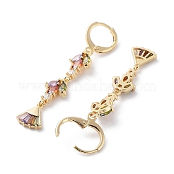 ファンラックメッキゴールデンブラスダングルフレンチフックピアス  女性用キュービックジルコニア付き  カラフル  49x8.5mm&nbsp;EJEW-A030-04G-01