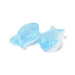 透明なスプレー塗装ガラスビーズ  魚  ライトスカイブルー  15x8x5mm  穴：1mm&nbsp;X1-GLAA-I050-10E
