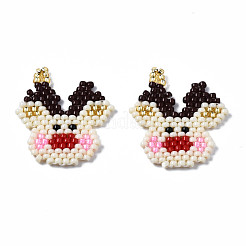 MIYUKI＆TOHO日本のシードビーズ  手作りのペンダント  織機模様  豚  ファイヤーブリック  22x21x2mm  穴：1.6mm&nbsp;SEED-Q037-006