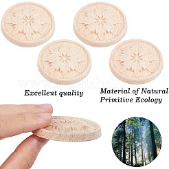 木彫りアンレーアップリケクラフト  未塗装アンレー家具家の装飾  花柄  フラットラウンド  48x7.5mm&nbsp;WOOD-WH0034-11A