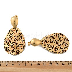 304ステンレススチールエナメルスタッドピアス  ヒョウ  18KGP本金メッキ  ティアドロップ  66x35.5mm&nbsp;EJEW-Z084-15G-05