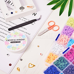 DIY プレッピー ブレスレット メイキング キット  ポリマークレイディスク、アクリルレター、プラスチックスター、天然シェルビーズを含む  ハート＆リーフ＆エンジェル＆フラミンゴ合金ペンダント  ピンセット  はさみ  ミックスカラー&nbsp;DIY-TA0008-97