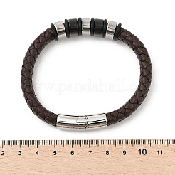 男性のための編みこみレザーコードブレスレット  316サージカルステンレススチールの研磨されたバックルと304ステンレススチールの留め具付き  ステンレス鋼色  8-1/4インチ（21cm）&nbsp;BJEW-Z081-11P-02