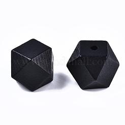 多面的な未完成の木製ビーズ  天然木製ビーズ  ポリゴン  ブラック  19.5x19.5mm  穴：4.5mm&nbsp;WOOD-WH0014-01-E-A
