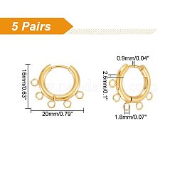 304ステンレススチール製フープピアス金具5組  水平ループ付き  リング  ゴールドカラー  10ゲージ  16x20x2.5mm  穴：1.8mm  ピン：0.9mm&nbsp;STAS-UN0047-37