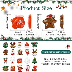 40個 20スタイル クリスマス 不透明樹脂 デコデン カボション  混合図形  ミックスカラー  17~26x12.5~25x4.5~6mm  2個/スタイル&nbsp;RESI-YW0001-83