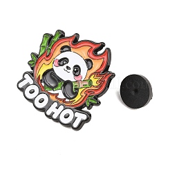 炎をまとった動物の合金エナメルピン  バックパックや衣類用の黒いラペルピン留め具  カラフル  パンダ  30x30mm&nbsp;JEWB-G046-05H