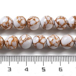 合成ゴールドラインターコイズビーズ連売り  ラウンド  染め  ホワイトスモーク  8.5mm  穴：1mm  約49個/連  15.75''（40センチメートル）&nbsp;G-A255-A03-01C
