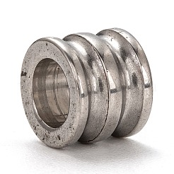 変色しない201ステンレススチールビーズ  溝付き  コラム  ステンレス鋼色  8x10mm  穴：6.2mm&nbsp;STAS-L255-011P
