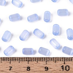 ドローベンチスタイルのガラスシードビーズ  模造キャットアイ  コラム  コーンフラワーブルー  6~7x3.5~4mm  穴：1.2~1.6mm  約3210個/ポンド&nbsp;SEED-N008-10I