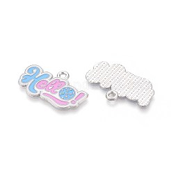 合金エナメルスポーツペンダント  ピックルボールチャーム付きの「Hello」という単語  プラチナ  16~16.5x28x1mm  穴：1.8mm&nbsp;ENAM-T022-65P