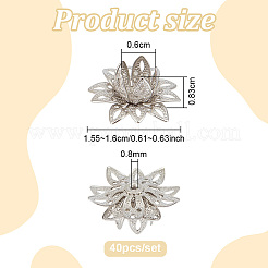 40個の真鍮ビーズキャップ  マルチ花弁  花  プラチナ  15.5~16x8.3mm  穴：0.8mm&nbsp;KK-PH0015-25P