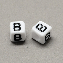大穴アクリル文字ヨーロピアンビーズ  水平穴  ホワイト＆ブラック  文字付きのキューブ  文字.b  8x8x8mm  穴：4mm  約1144個/500g&nbsp;SACR-Q103-8mm-01B