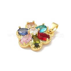 真鍮製マイクロパヴェキュービックジルコニアペンダント  花のチャーム  18KGP本金メッキ  17x16.5x5.5mm  穴：3.5x2mm&nbsp;KK-F905-13G-02