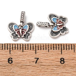 上質なシルバーのカラフルなエナメル蝶チャーム  スタンプ999個付き  アンティークシルバー  12.5mm  穴：3x2mm&nbsp;STER-A047-01AS