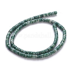 天然石グリーンスポットストーンビーズ連売り  ヒシビーズ  フラットラウンド/ディスク  4~4.5x2.5mm  穴：0.7mm  約167個/連  15.43インチ（39.2cm）&nbsp;G-H230-28