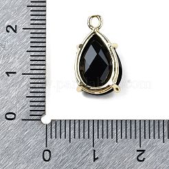 天然黒曜石ファセットペンダント  ラックメッキ金メッキ真鍮ティアドロップチャーム  17x10x6mm  穴：1.5mm&nbsp;G-M431-16G-09