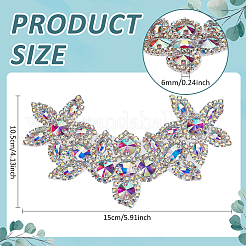 ラインストーン糸アイロン/縫い付けパッチ  ガム入り  布のアップリケ  花  ホワイト  105x180x6mm&nbsp;PATC-WH0012-81B