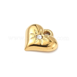 304ステンレススチールラインストーンペンダント  ハートチャーム  18KGP本金メッキ  13x13x3mm  穴：2x1.5mm&nbsp;STAS-U054-02G