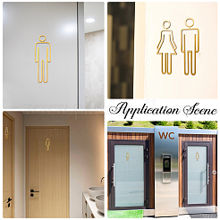 アクリル粘着剤付き男性用・女性用トイレ標識  浴室のドアのサイン  ゴールド  220x71~80x3mm  2個/セット&nbsp;AJEW-WH20054-401B