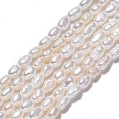 天然養殖淡水パールビーズ連売り  ライス  貝殻色  3~5x2.5~3mm  穴：0.6mm  約94~100個/連  13.70''~14.49''（34.8cm〜36.8cm）&nbsp;PEAR-N012-02I