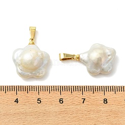 天然バロックケシパールペンダント  304ステンレススチールスナップオンベイル付き  花のチャーム  フローラルホワイト  ゴールドカラー  19~21x16~18.5x7~8.5mm  穴：6~6.5x2~2.5mm&nbsp;PALLOY-JF05627