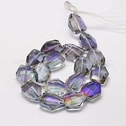半分虹メッキ多面カットポリゴンガラスビーズ連売り  インディゴ  25x20x10mm  穴：1.5mm  約17個/連  16.3インチ&nbsp;EGLA-J087-07