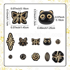 200個 10スタイル UVメッキアクリルビーズ  ゴールドライン入り  混合図形  ブラック  8~30x8~19.5x5~11mm  穴：1mm  20個/スタイル&nbsp;MACR-YW0004-15