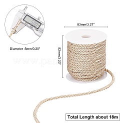 ポリエステル3重コード  スプールで  ツイストロープ  DIYコードジュエリーのパーツ  ナバホホワイト  5mm  スプール：82x83mm  約18m /ロール&nbsp;OCOR-WH0033-17A-WH