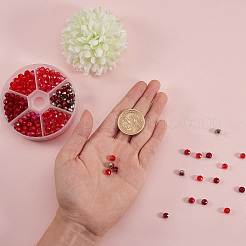AB色ガラスビーズ連売りメッキ  多面カット  ラウンド  レッド  6x5mm  穴：1mm  6色  50個/カラー  300個/箱&nbsp;EGLA-CJ0001-09