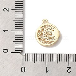 真鍮製マイクロパヴェキュービックジルコニアチャーム  月と星のフラットラウンド  ゴールドカラー  13x11x2.2mm  穴：1.2mm&nbsp;LS-KK-D071-02G