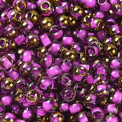 ガラスシードビーズ  半分メッキ  色の内側  丸い穴  ラウンド  マゼンタ  4x3mm  穴：1.4mm  111個/ 10g&nbsp;X1-SEED-H002-B-D207