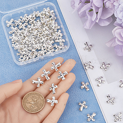 80個の合金ビーズ  カドミウムフリー＆鉛フリー  クロス  アンティークシルバー  14x12.5x4mm  穴：1.3mm&nbsp;TIBEB-SP0001-14AS