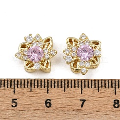 真鍮パヴェキュービックジルコニアマルチ連リンク  長持ちメッキ  花  ゴールドカラー  ピンク  13x11.5x6mm  穴：1.9mm&nbsp;ZIRC-F145-02G-01