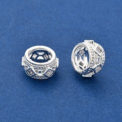 真鍮マイクロペーブクリアキュービックジルコニアヨーロッパビーズ  長持ちメッキ  ラックめっき  菱形  銀  10.5x5.5mm  穴：6.5mm&nbsp;KK-R216-06S