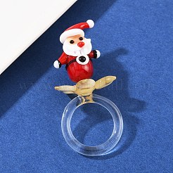 回転可能な手作りのランプワークリング  花  サンタクロース  23.5x26mm  内径：18mm&nbsp;RJEW-P158-02A
