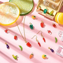 20個10スタイルアロイエナメルペンダント  野菜  ゴールドカラー  混合図形  11.5~21x4.5~12.5x3~10.5mm  穴：1.4~2.5mm  2個/スタイル&nbsp;ENAM-CJ0007-20