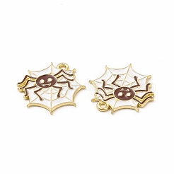 ラックメッキハロウィン合金エナメルペンダント  カドミウムフリー＆ニッケルフリー＆鉛フリー  蜘蛛の巣  ライトゴールド  サドルブラウン  20.5x20.5x1.5mm  穴：1.6mm&nbsp;FIND-G054-16LG-02