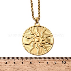 304ステンレススチール製フラットラウンドペンダントネックレス（女性用）  イオンプレーティング（ip）  カドミウムフリー＆ニッケルフリー＆鉛フリー  18KGP本金メッキ  16.65インチ（42.3cm）&nbsp;NJEW-G181-06G