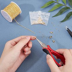 DIYのジュエリー作り  亜鉛合金カニカンを含む  真鍮ダイヤモンドカットのカーブチェーンとオープン丸カン  ゴールドカラー  2x1.4x0.3mm  25 m /ロール  1roll /セット&nbsp;DIY-NB0001-65
