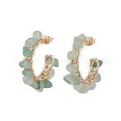 銅線で巻かれた天然宝石のスタッドピアス（女性用）  25.5~27x5~6mm&nbsp;EJEW-JE05843