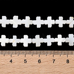 天然淡水シェルビーズ連売り  クロス  フローラルホワイト  7.5~8x7.5~8.5x2.5~3mm  穴：0.7mm  約50個/連  15.47''（39.3センチメートル）&nbsp;X-SSHEL-B002-11