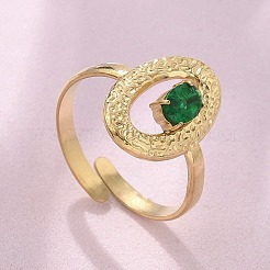 女性用304ステンレススチールカフリング  オーバル  キュービックジルコニア付き  18KGP本金メッキ  16.5mm  内径：18.5mm&nbsp;RJEW-D302-03G-12